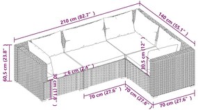 4 pcs conjunto lounge de jardim c/ almofadões vime PE cinzento