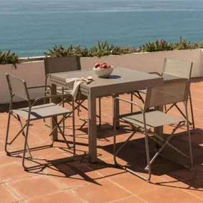 Conjunto De Mesa Extensível 90-180x90 Cm Em Alumínio Starmi E 4 Cadeiras De Diretor Dobráveis De Jardim Em Aço Melida Moka Brown - Sklum