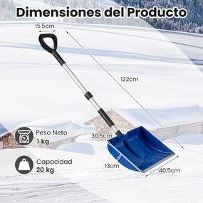 Pá de Neve, 40,5 x 13 x 122 cm, Lâmina Larga com Bordo de Alumínio, Azul