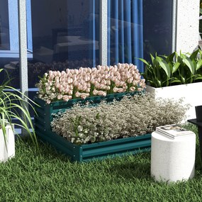 Floreira de jardim com fundo aberto, de 2 níveis, para ervas aromáticas, legumes, frutas e flores, 120 x 101 x 58 cm, verde