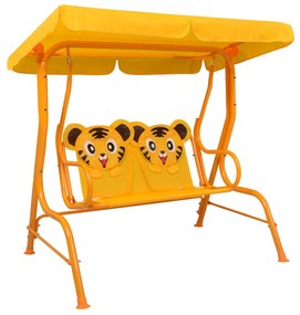 Banco de baloiço para crianças 115x75x110 cm tecido amarelo