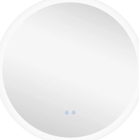 kleankin Espelho Casa de Banho Redondo com Luzes LED 70x70 cm Função Antiembaciamento 3 Luzes Função de Memória e Interruptor Tátil Prata