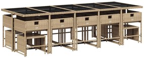 15 pcs conj. jantar jardim c/ almofadões vime PE bege misturado