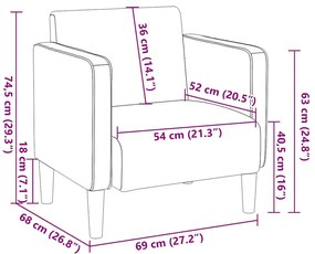 Poltrona com apoio de braços 54 cm tecido corduroy creme