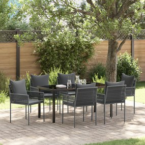vidaXL Conjunto de Jantar de Jardim com 7 Peças e Almofadas Preto de Rattan Sintético