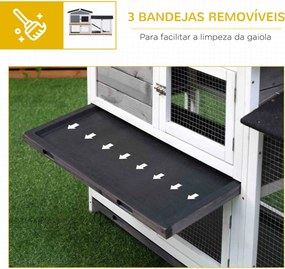 Coelheira de Madeira Exterior Gaiola para Coelhos de 2 Níveis com Teto Asfáltico 2 Cercados de Metal Bandeja Removível 3 Portas e Rampa 157,4x53x93,5