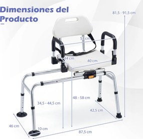 Cadeira de banho giratória para idosos com encosto e altura ajustável em 5 níveis, apoios de braços e banco de apoio para pessoas com mobilidade reduz