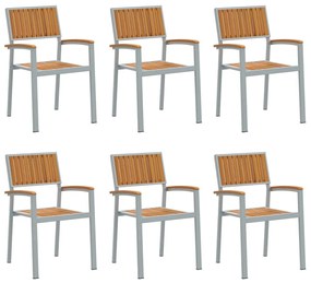 Conjunto de Cadeiras de Jardim Empilháveis 6 pcs Cinza Aço e Madeira d