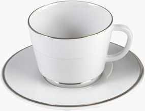 Chávenas de café em porcelana artesanais com pires e rebordo em platina Vitruv, conjunto de 2