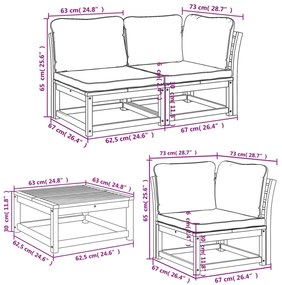 6 pcs conjunto lounge jardim c/almofadões madeira maciça acácia