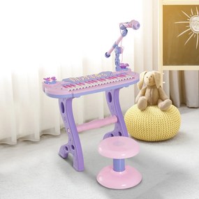 HomCom Órgão Electrónico Piano Infantil com Microfone Banquinho Luzes e 22 Canções cor Rosa