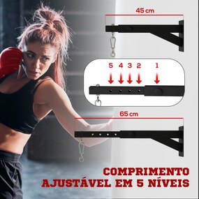 Suporte para Saco de Boxe (NÃO INCLUIDO) de Parede com Distância Ajustável de 45-65 cm Gancho Giratório de 360° e Correntes Preto