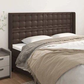 vidaXL Cabeceira cama c/ abas couro artif. 203x16x118/128 cm castanho