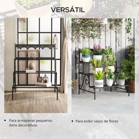 Suporte para Plantas de 3 Níveis com Desenho em Escada Suporte para Vasos de Plantas para Interior e Exterior 73x66x85 cm Preto