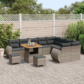 Conjunto de Sofá para Jardim de 12 Peças com Almofadas Cinza em Rattan