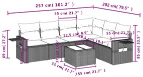 7 pcs conjunto de sofás jardim c/ almofadões vime PE castanho