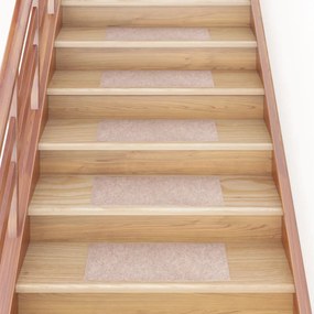 vidaXL Tapetes de escada adesivos retang. 15pcs 60x25cm castanho-claro