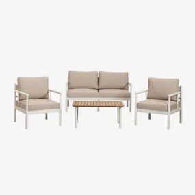 Conjunto De Jardim Com Sofá De 2 Lugares, 2 Poltronas E Mesa De Centro Em Alumínio E Madeira De Acácia Beirik Tapioca Bege - Sklum