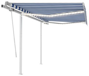 Toldo retrátil manual com LED 3,5x2,5 m azul e branco