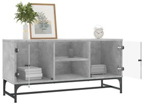 Móvel de TV c/ portas de vidro 102x37x50 cm cinza cimento
