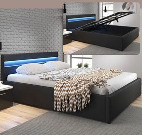 Cama Hidráulica com Arrumação "Adal" - Preto - 150x190cm - Design Mode