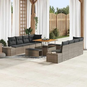 vidaXL Conjunto de Sofá de Jardim de 11 Peças com Almofadas Cinza Rattan Sintético Acácia