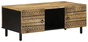 Mesa centro 100x54x40 cm madeira mangueira áspera maciça preto