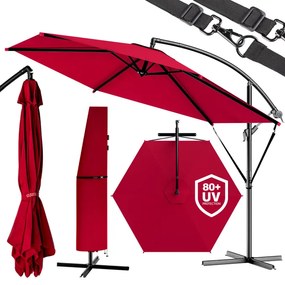 Guarda-sol cantilever em alumínio Ø300cm Proteção UV 80+vermelho