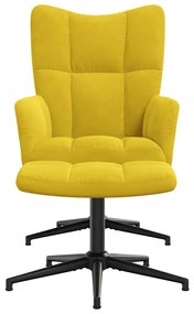 Cadeira de descanso com banco veludo amarelo mostarda