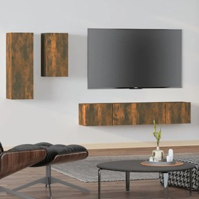 4 pcs conjunto móveis TV derivados de madeira carvalho fumado