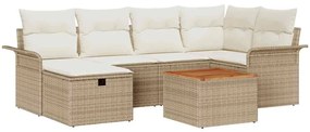 Conjunto de Sofá de Jardim vidaXL 7 Peças com Almofadas Bege de Rattan