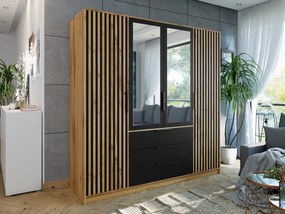 Roupeiro Enolevo 114, Preto, Carvalho wotan, 200x196x58cm, Portas para roupeiro: Com dobradiças, Número de prateleiras: 8, Número de prateleiras: 8