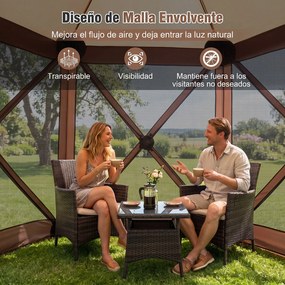 Tenda de Jardim Hexagonal, 355 x 300 x 230 cm, Montagem Rápida, Castanho