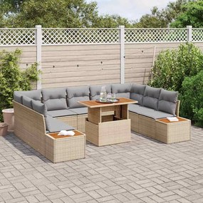 Conjunto de Jantar pra Jardim com 10 Peças e Almofadas Bege em Rattan