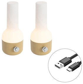 Conjunto de 2 Candeeiros de Mesa de Exterior Dourado com Branco Incluindo LED Recarregável - Haard Moderno