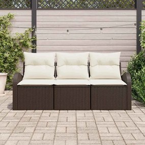 Conjunto de Sofá de Jardim de 3 Peças com Almofadas em Rattan Sintétic