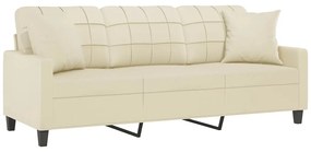 Sofá 3 lug. c/ almofadas decorativas 180 cm couro artif. creme