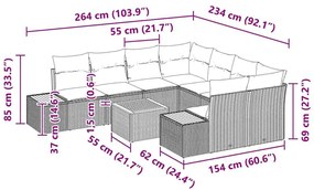 Conjunto de Sofá de Jardim com 9 Peças e Almofadas Pretas em Rattan Si