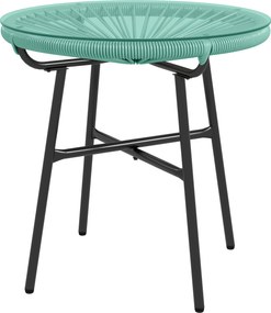 Mesa de centro redonda de jardim Ø 50 x 50 cm (altura) em resina com acabamento em rattan e metal e tampo em vidro temperado,  preta e verde