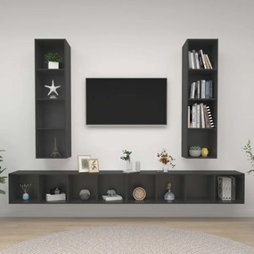 vidaXL Armários de parede para TV 4 pcs derivados de madeira cinzento