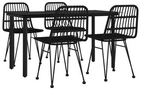 5 pcs conjunto de jantar p/ jardim vime PE preto