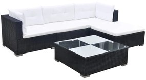 vidaXL 5 pcs conjunto lounge de jardim c/ almofadões vime PE preto