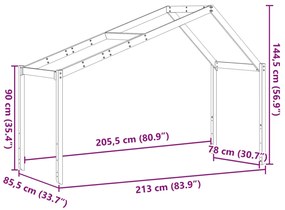 Telhado cama infantil 213x85,5x144,5 cm pinho castanho-mel