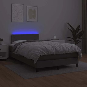 Cama box spring c/ colchão/LED 120x190cm couro artificial cinza