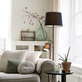 Candeeiro de Pé Clássico Preto com Abajur Preto e Luz de Leitura - Retro