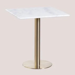 Square Cosmopolitan Marble Bar Table Mármore Branco Guangxi & ↔︎ 60 Cm & Ouro Champagne - Sklum
