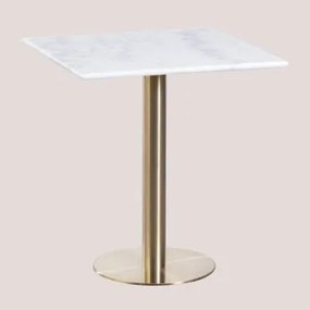 Mesa De Bar Quadrada Em Mármore Cosmopolitan Branco & ↔︎ 60 Cm & Ouro Champagne - Sklum