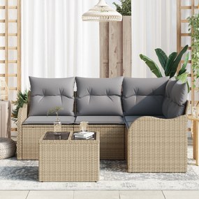 Conjunto de Sofá de Jardim de 5 Peças com Almofadas em Rattan Poliéste