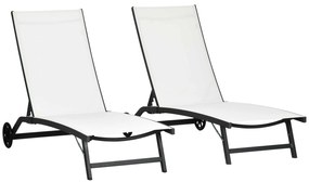 Outsunny Conjunto de 2 Espreguiçadeiras para Exterior com Encosto Ajustável em 5 Níveis e Rodas para Praia Piscina 165x66x102cm Bege