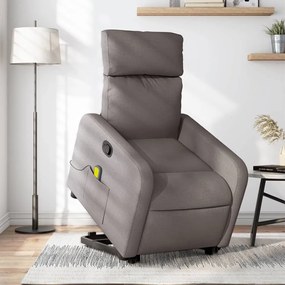 vidaXL Poltrona elevatória de massagens tecido cinzento-acastanhado